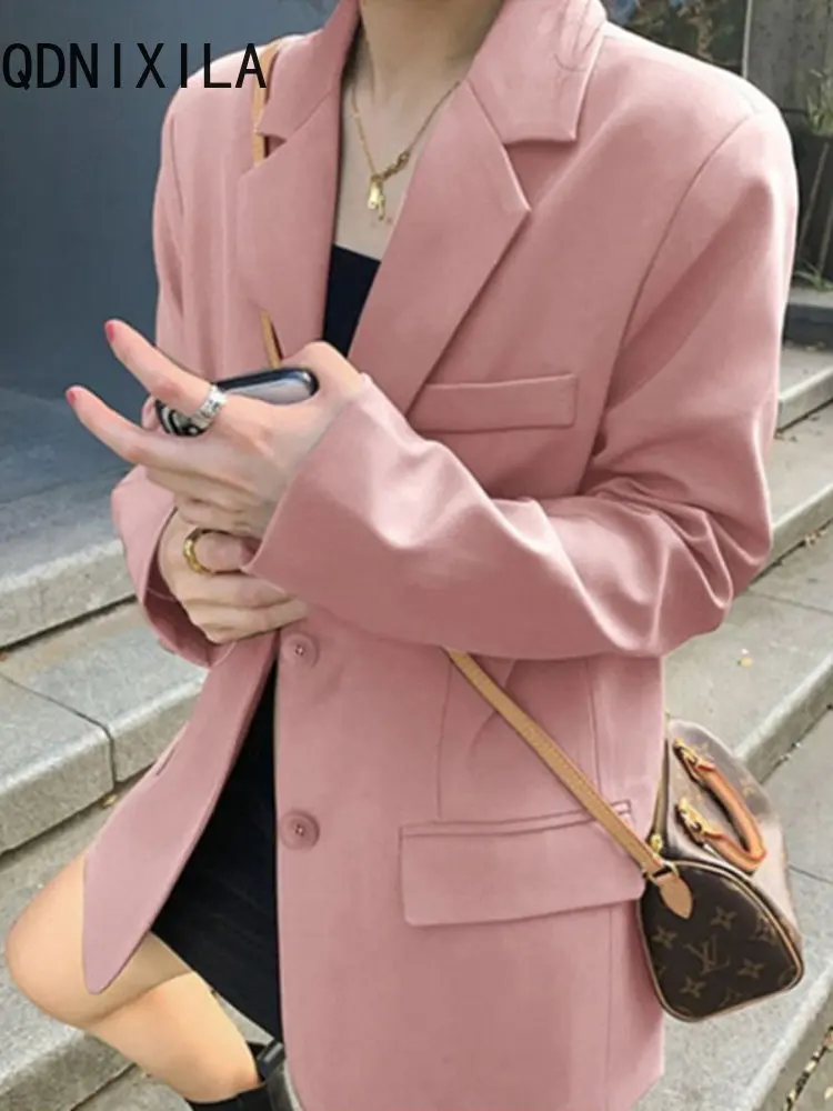 Elegancka marynarka Khaki dla kobiet 2024 nowe ubrania zewnętrzne jesień koreańska moda małe blezery damskie casualowe warstwa wierzchnia z długim