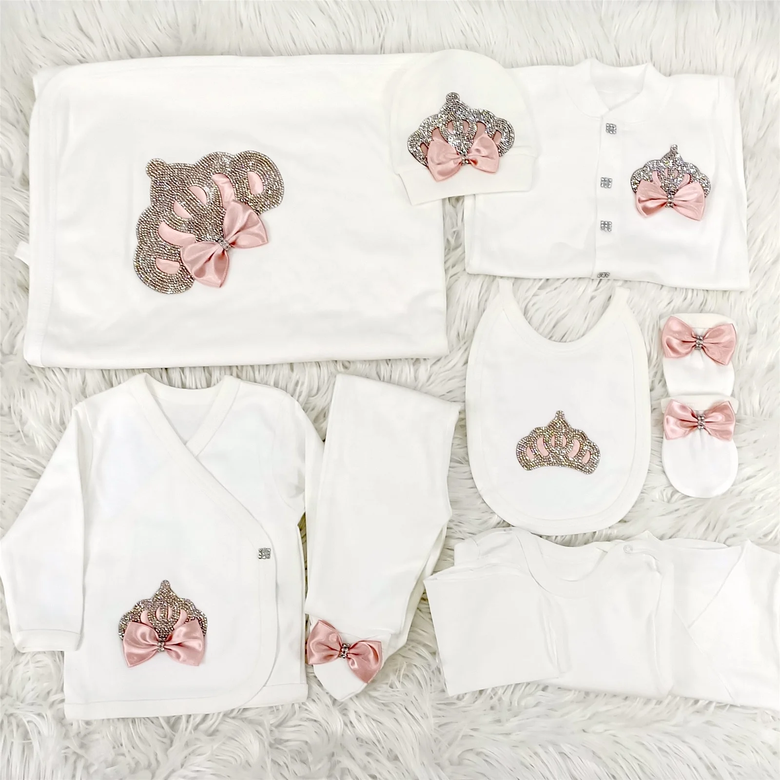 Wholesale Custom Newborn New Design 10 Pieces 100% Cotton Long Sleeve Fabric Knitted High Quality Blush Baby Romper Set