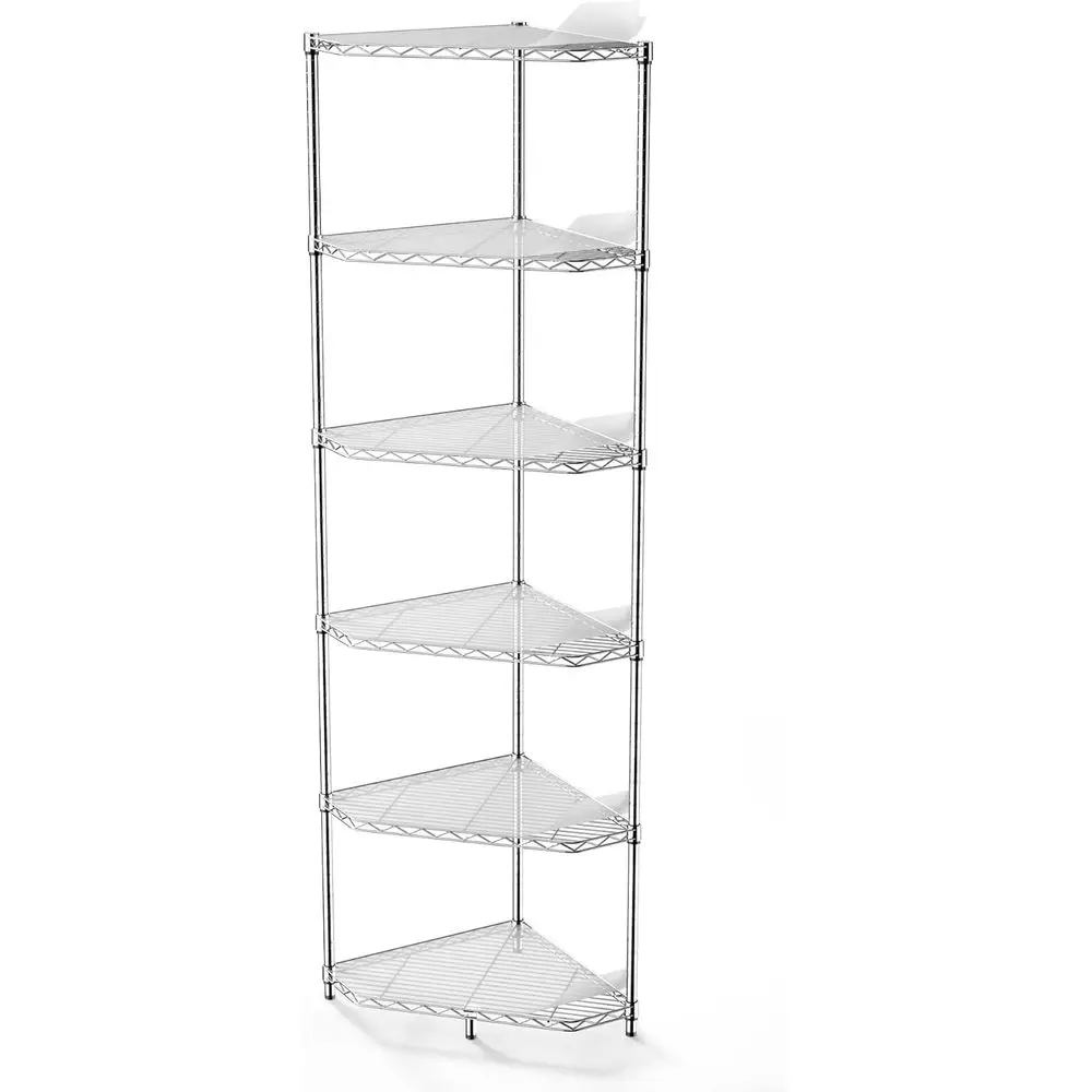 6-Tier Chrome Metal Shelving Unit - 600lbs Capacity, Adjustable, with Leveling Feet & Shel Liners - Ideal for Garage or Kitchen