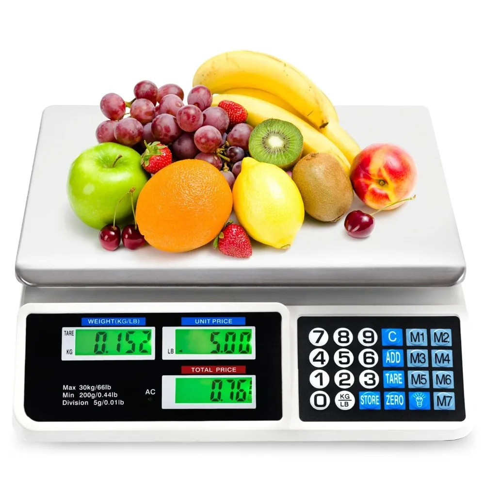 

Price Computing Scale, 66 lbs LCD Digital Commercial Food Meat Produce Weighing Scale in lb & kg, Stainless Steel Electronic