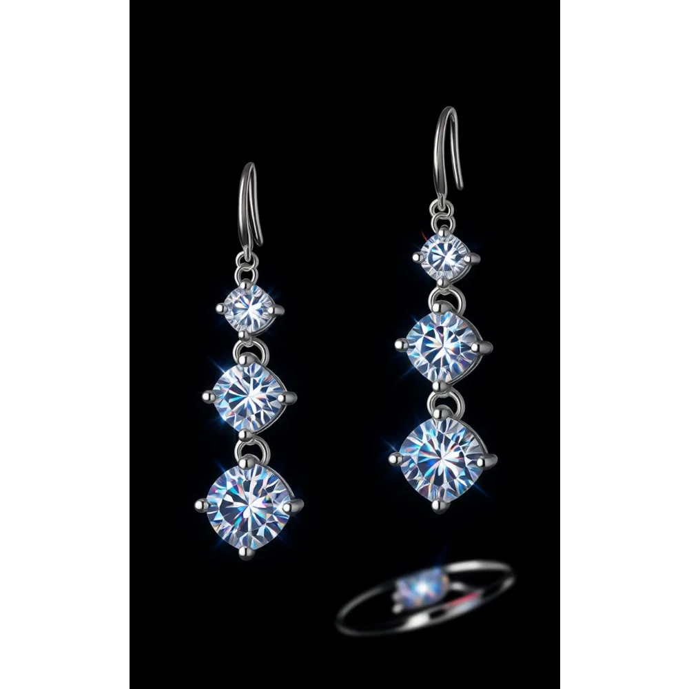 

Серьги-подвески для женщин с круглыми кристаллами CZ, покрытые белым золотом 14K.