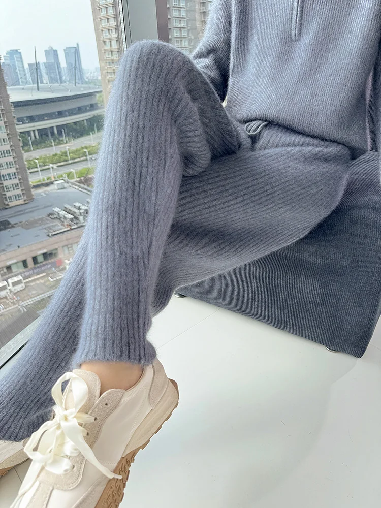 Dames 100% Nertsen Kasjmier Gebreide Broek Dikke Potloodbroek Herfst en Winter Casual Eenvoudige Stijl Kasjmier Gebreide Broek
