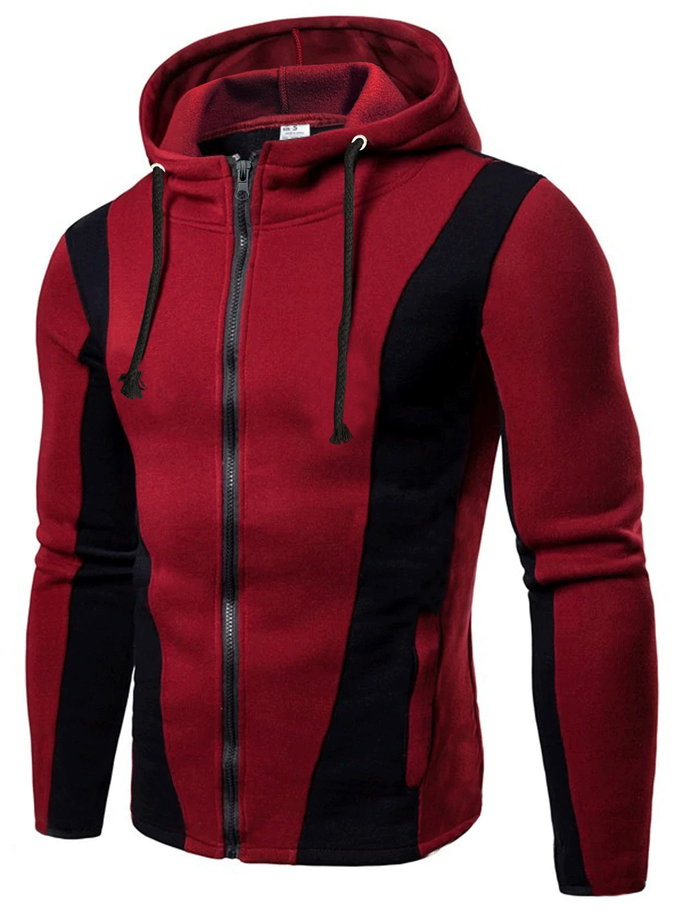 Color Block Men's Hooded Jacket Casual Long Sleeve Hoodies With Zipper Gym Sports Hooded Coat For Winter Fall