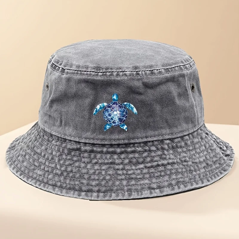 1pc Women's Washed Bucket Hat Decorated with Turtle Pattern - Adjustable and Breathable Fisherman Hat, Perfect for Outdoor Beach 3