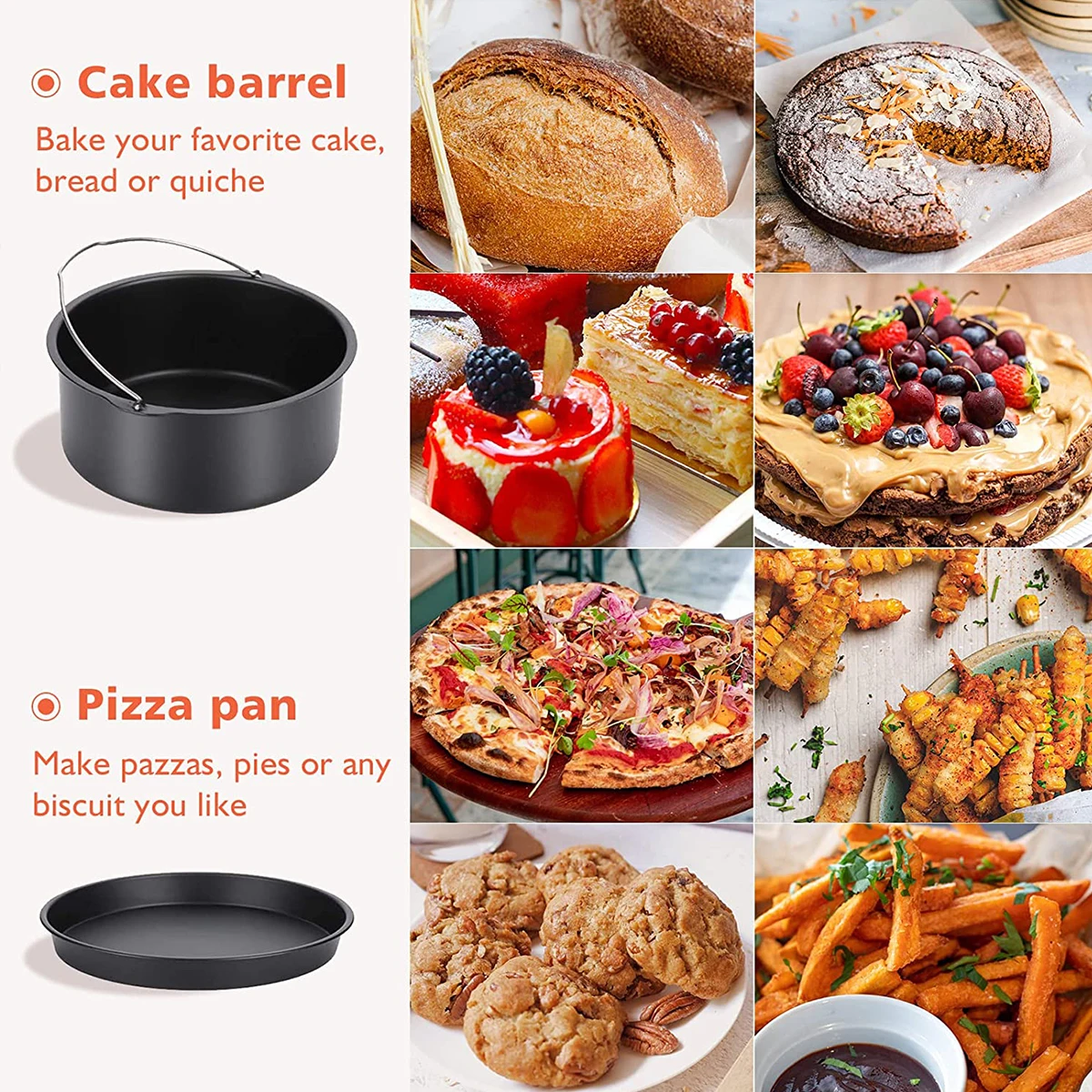 10Pc Air Fryer Accessories Set Food-grade Air Fryer Accessories with Cake Basket Pizza Pan Stainless Steel Skewer Rack Oil Brush