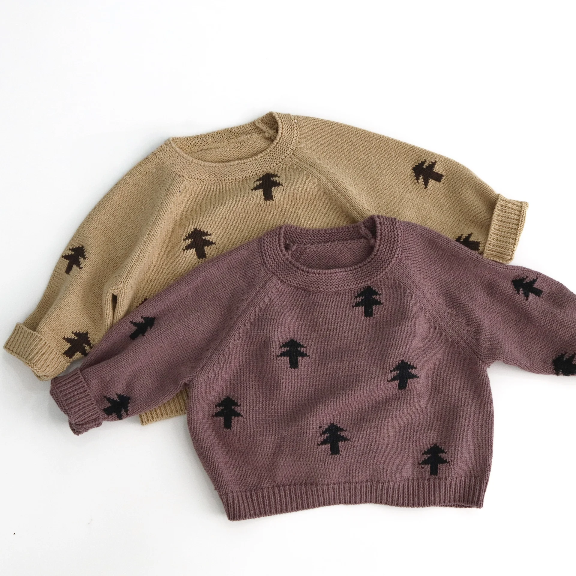 

2025 Autumn New Kids Tree Print Knit Sweater Round Neck Unisex Toddler Pullover Soft 1-6Y Children Clothing