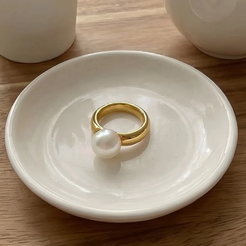 Kalen Fashion Anillos White Simulated-Pearl Rings For Women Gold Color Stainless Steel Wedding Bands Finger Party Jewelry