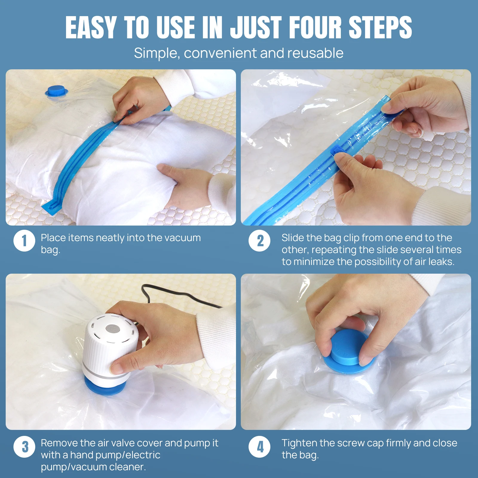 12 عبوة من أكياس تخزين المكنسة الكهربائية، أكياس موفرة للمساحة ضغط للألحفة والبطانيات، منظم تعبئة الملابس أثناء السفر