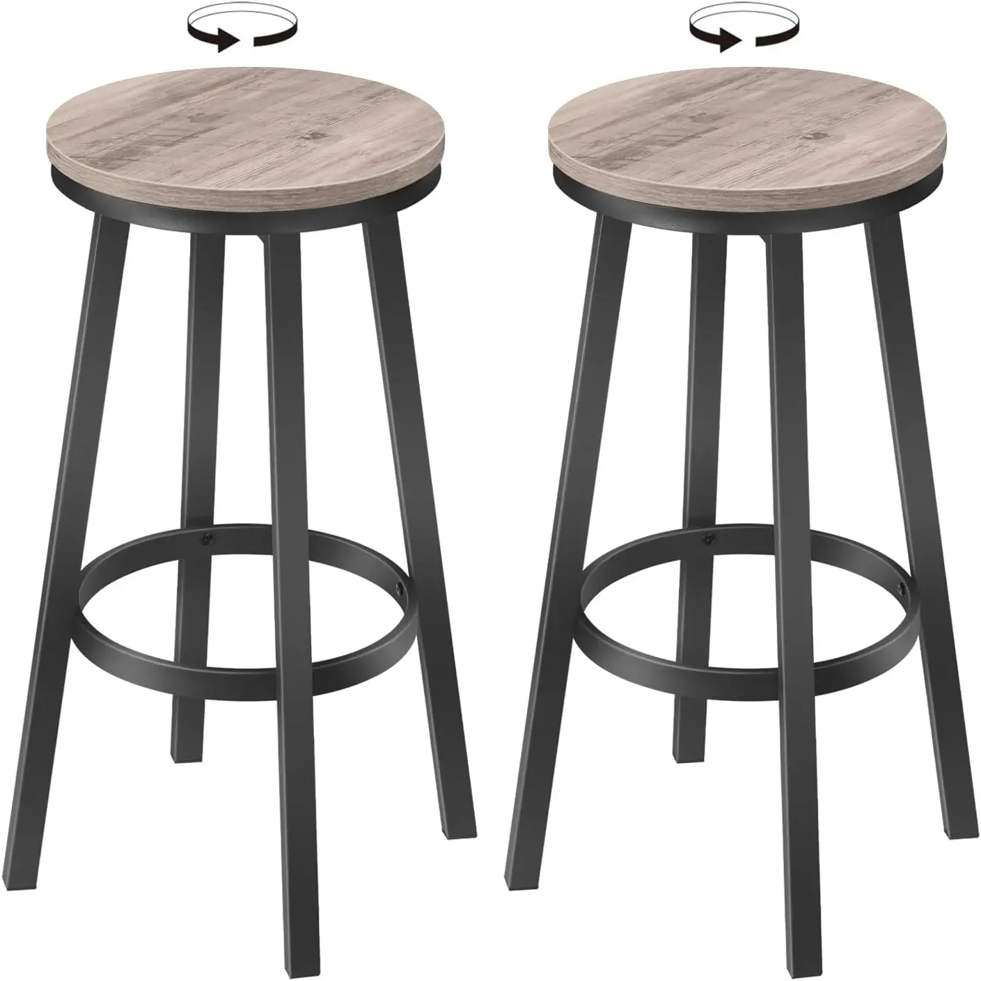 

Set of 2 Swivel Bar Stools with Footrest, 26.4" Round Counter Chairs in Greige for Kitchen Breakfast Bar