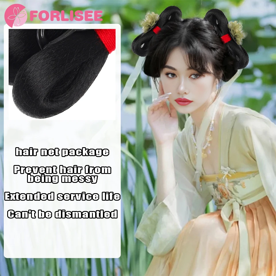 Syntetyczny starożytny kostium Hanfu Peruka dla kobiet All-in-one Grab Clip Hair Bag Antique Shark Clip Hair Bun Bow Pad Hair Bag