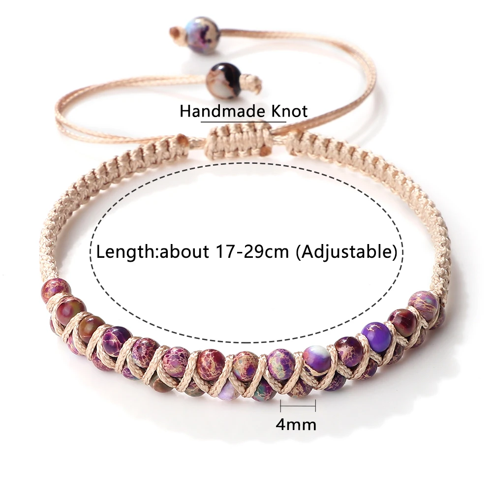 Évjárat 4mm Természetes Kő- gyöngyök bracelet & bangles számára Nők férfiak handmade Alkalmazkodó m befon kötelet Megláncol meditációt ékszer