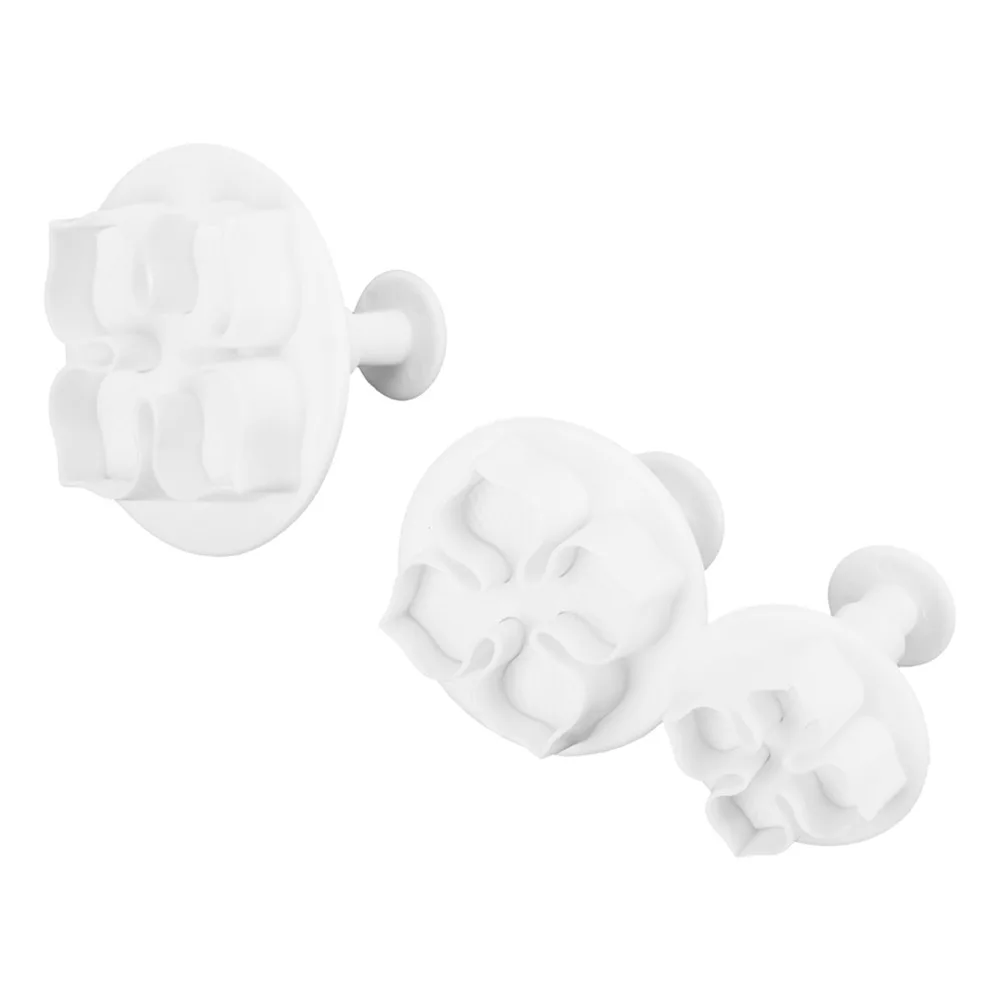 3PCS Food Grade PP Fondant Flower Cutter Easy Clean Spring-Loaded Cake Decor Embossing Mold Flower Design Sugar Cookie Mold