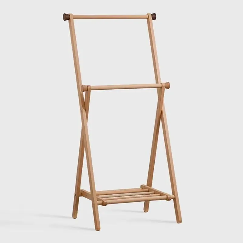 Solid Wood Floor Hanger Storage Rack Japanese Style Multi-functional Household Indoor Bedside Folding Clothes Stand