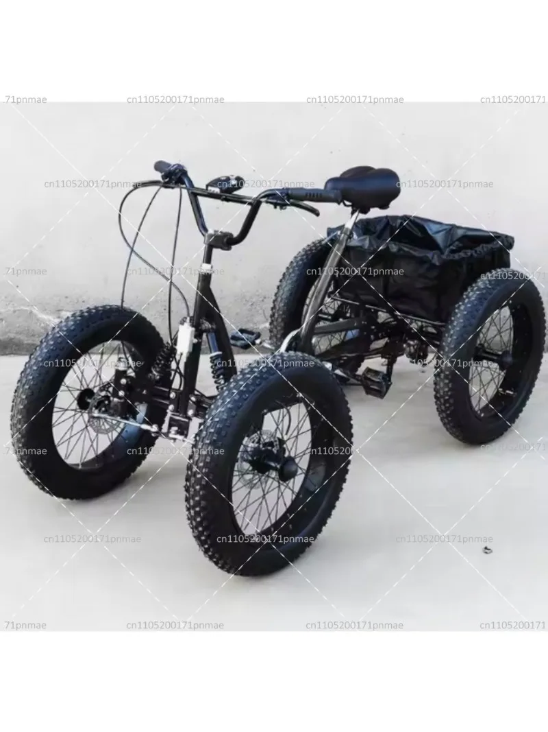 Cargo Bicycle Red Black Fat Tire Off Road Pedal Quad Snow Bike for Adults