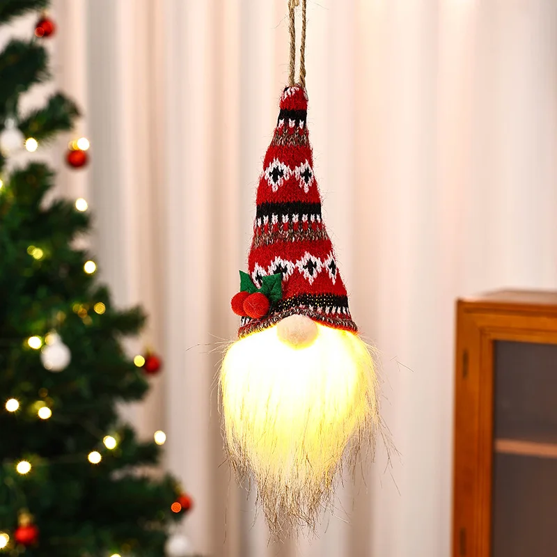 Christmas Decoration Christmas Sequins With Lights Two-Color Striped Doll Christmas Glowing Faceless Dwarf Doll Ornaments