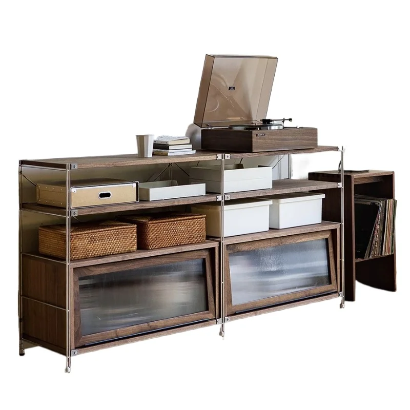 Stainless steel magazine side cabinet Nordic Japanese floor-to-ceiling bedroom Living room TV cabinet Bookcase shelf