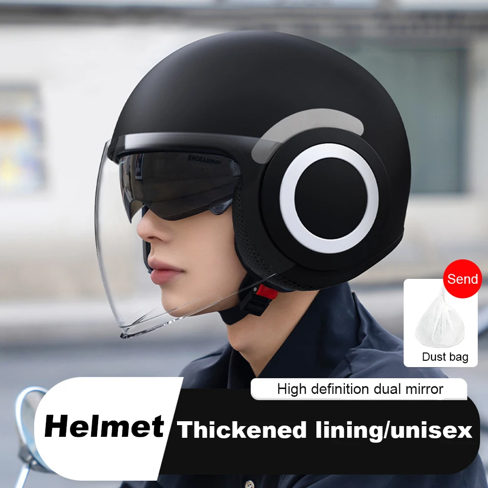 Motorcycle Helmet Double Lens Sun Visor Warm Half Helmet Shock Absorbing Woman Electric Motor Bike Open Face Half Helmet Anti-UV