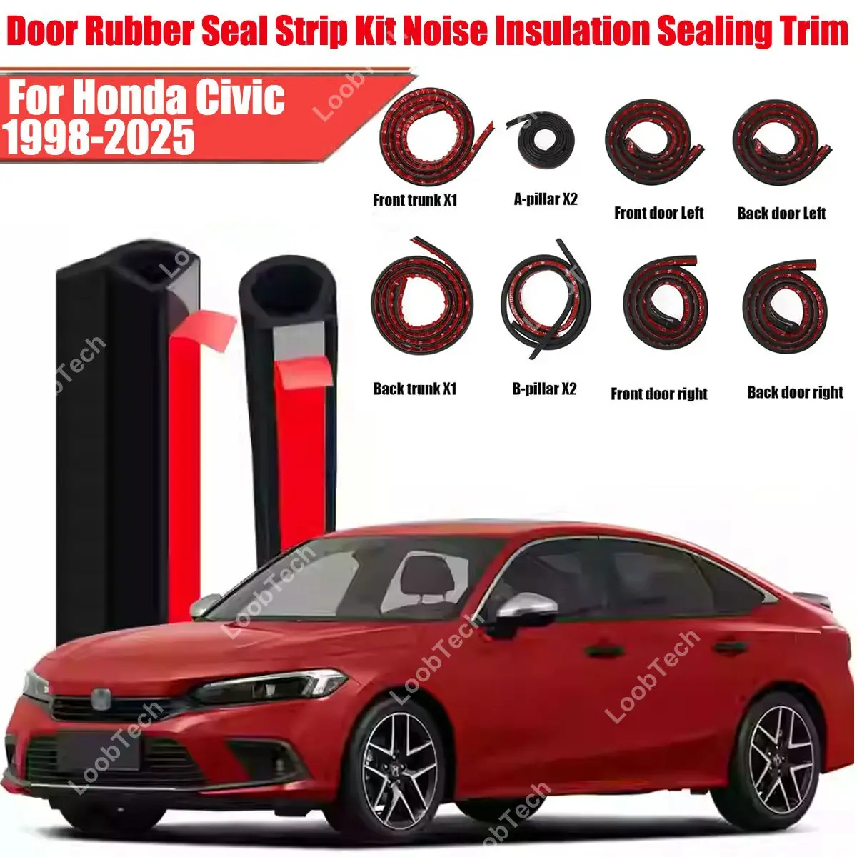 

Door Seal Strip Kit Rubber Weather Draft Wind Noise Reduction For Honda Civic Self Adhesive Door Engine Cover Soundproof Strip