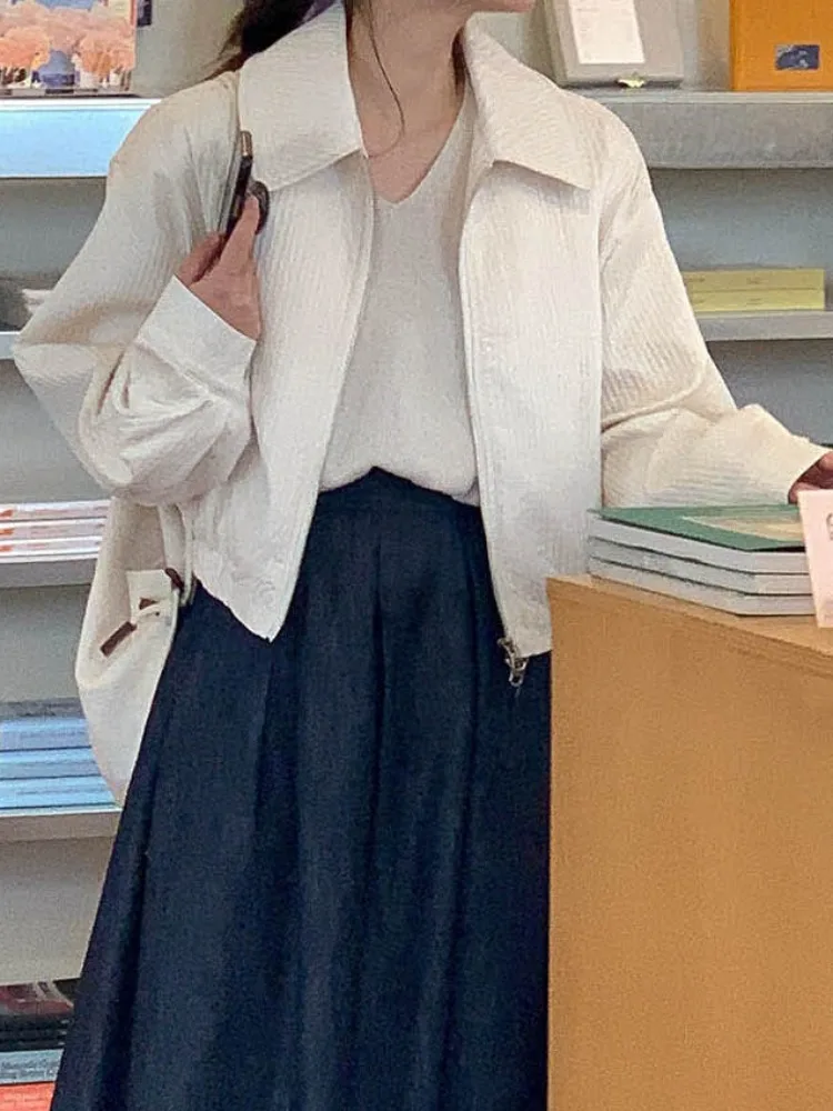 Chic ort ample femmes Jaet col à glissière conception à la mode polyvalent haut coréen Sle printemps automne hiver vêtements d'extérieur