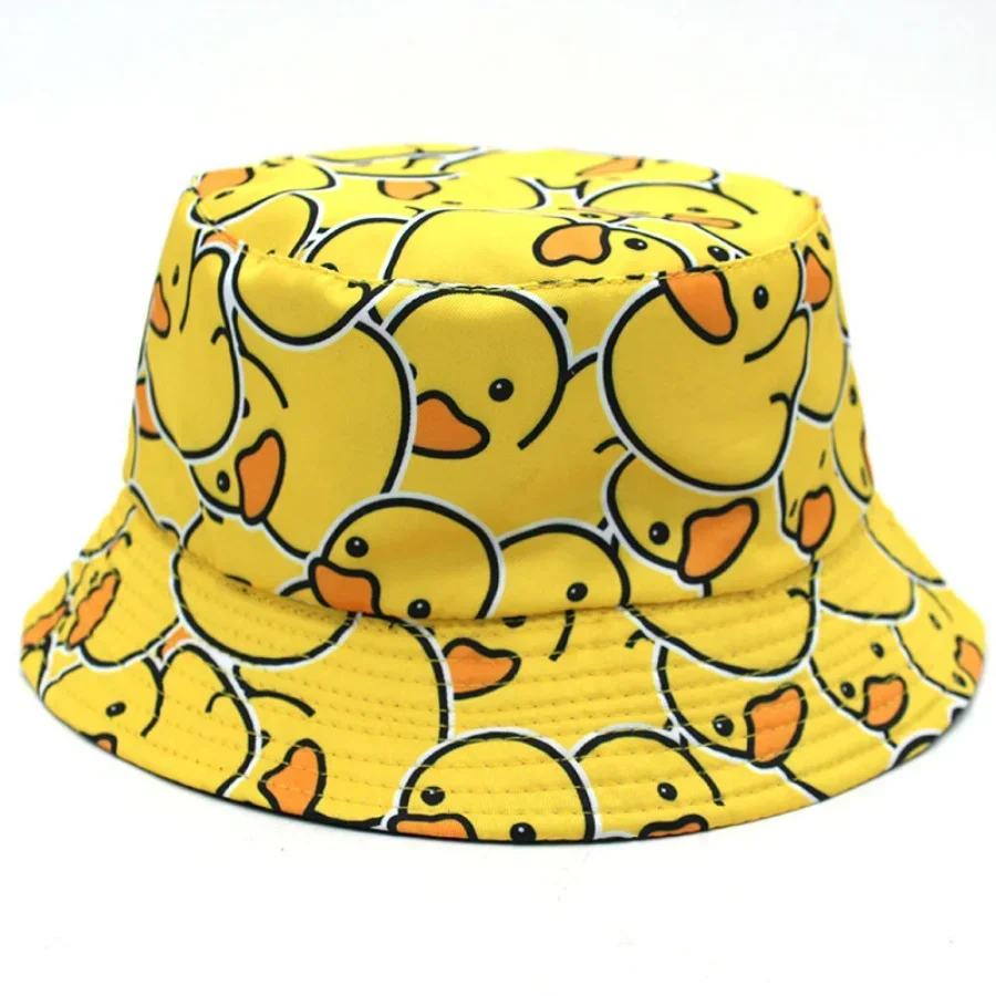 Summer Sun Hat Reversible Yellow Duck Bucket Hat for Men Women Cotton Bob Panama Girls Beach Travel Outdoor Fisherman Hat