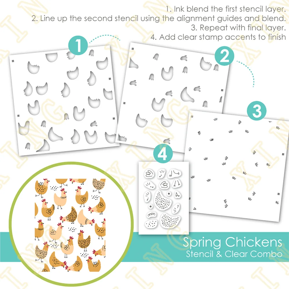 

Spring Chickens Stencil & Clear Combo Stamps Stencil Scrapbook Diary Decoration Embossing Template DIY Greeting Card Handmade