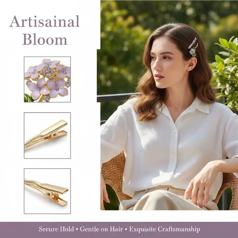 Romantic Wisteria Hairpin for Women 2pcs Set Floral Bobby Pin and Side Clip for Wedding Party Looks