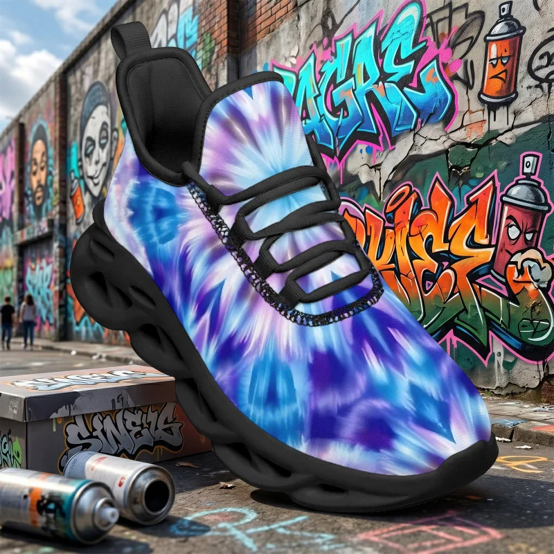 Ladies Men's Fashionable All-White Sole Sneakers with Center Spiral Macaron Tie-Dye Design for Training and Sports Wide Version