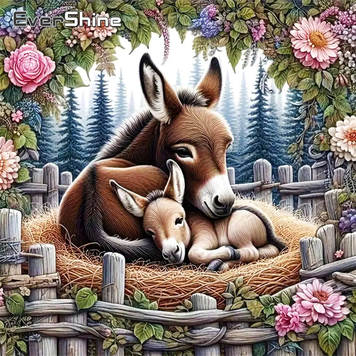 Evershine Neue Ankunft Esel Diamant Mosaik Tier Malerei Blume Stickerei Cartoon Strass Bilder Einzigartiges Geschenk