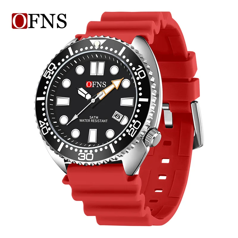 OFNS-Montre à quartz étanche pour homme avec bracelet en silicone, montre-bracelet décontractée avec calendrier, mode simple, 8033