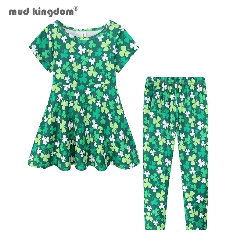 

Mudkingdom Big Girls Outfit Skater Dress and legging Suit St. Patrick's Day Clover Easter Rabbit Floral Set Kids Clothes Summer