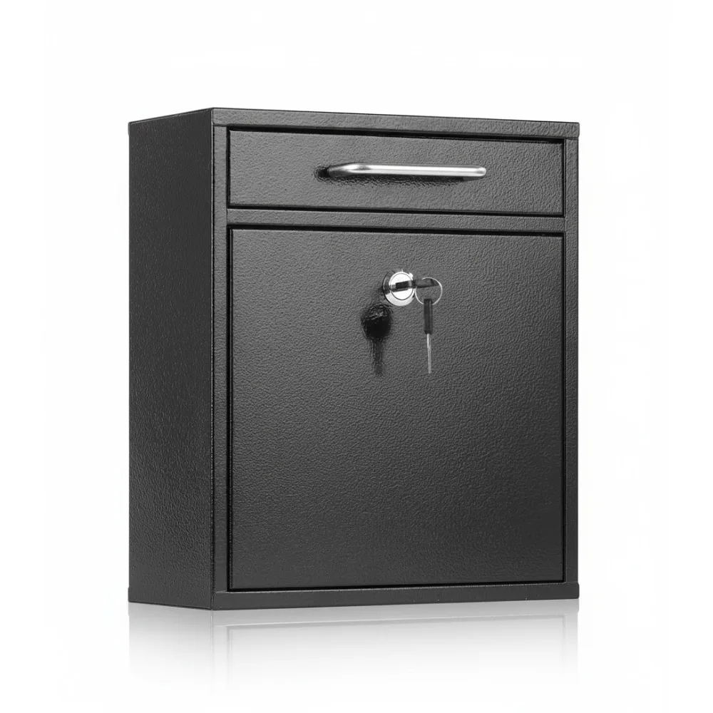

Wall Mount Locking Mailbox, Medium Security Key Drop Box with Durable Steel, Black Collection Box for Home Outside Use