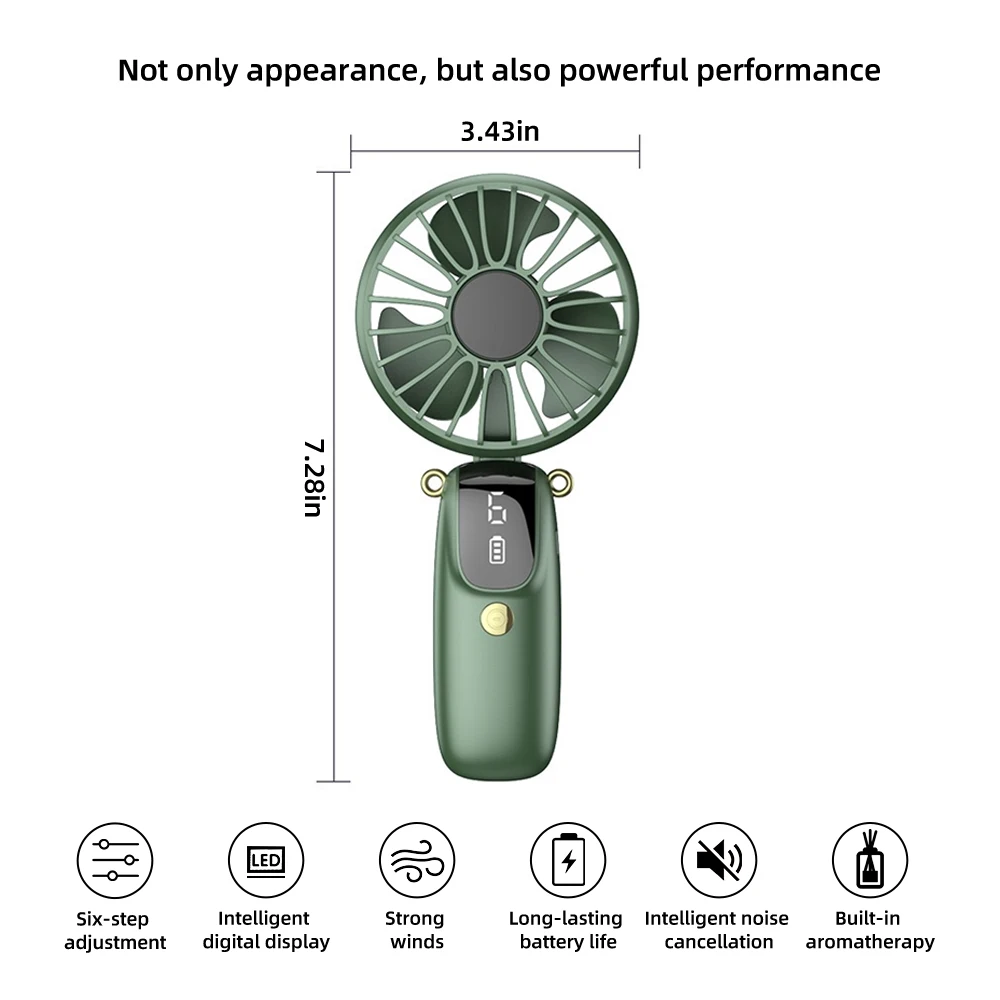 Handheld Mini Fan with 6 Speed Settings USB Rechargeable Foldable Design Phone Stand & Neck Hanging  Portable for Desk/Outdoor