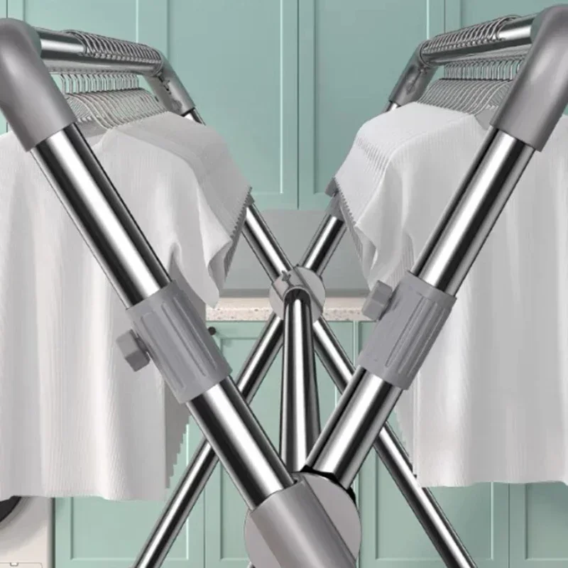 Rack de secagem de piso de haste dupla móvel Rack de secagem simples Haste dupla sem perfuração Ajuste de elevação Rack de secagem de haste telescópica