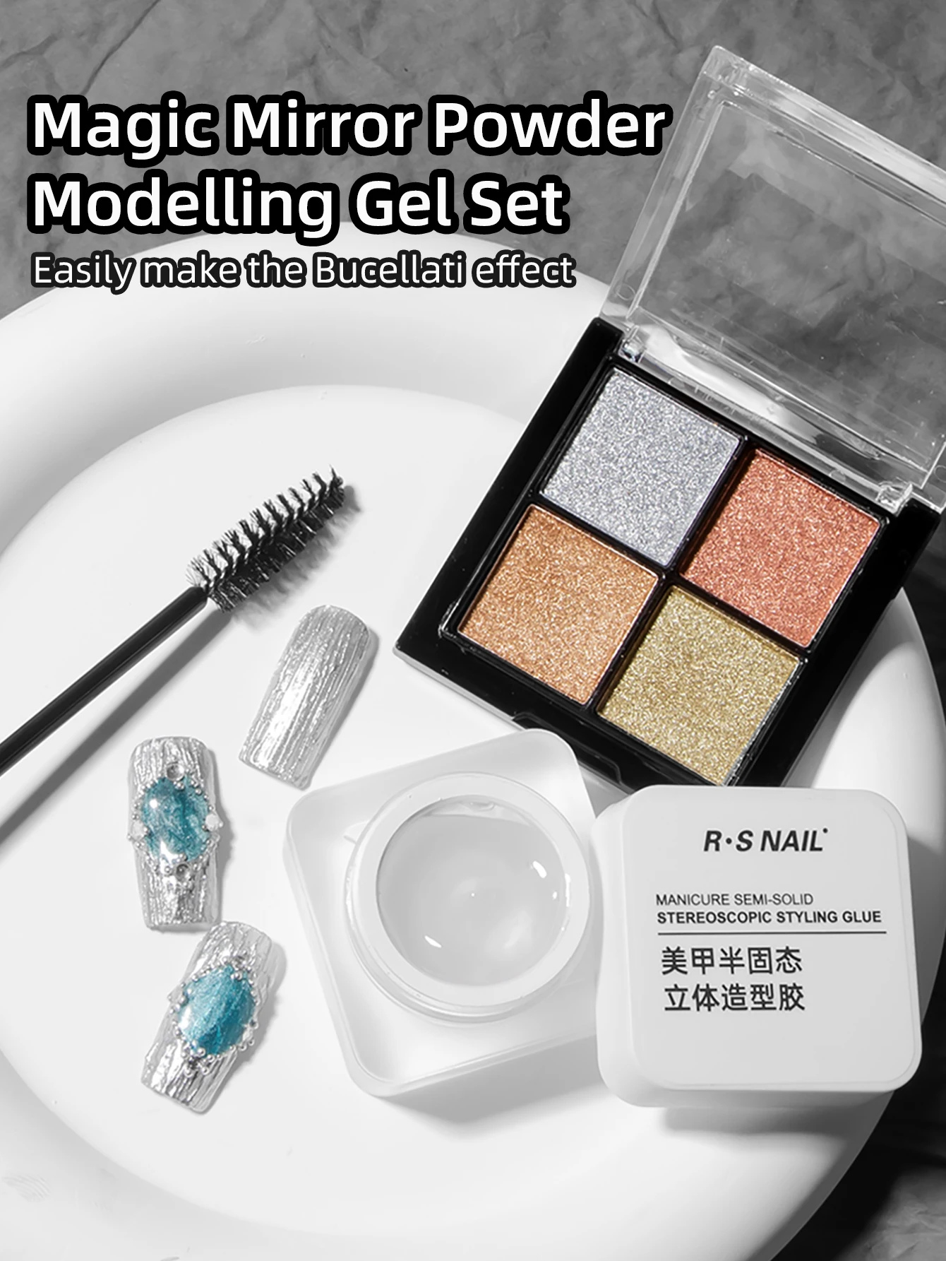 RS NAIL Semi-solid Magic Mirror Powder Modeling Gel Set Multifunctional Brachiti Brush Kit 3D Tranparent Nail Art Painting Gel