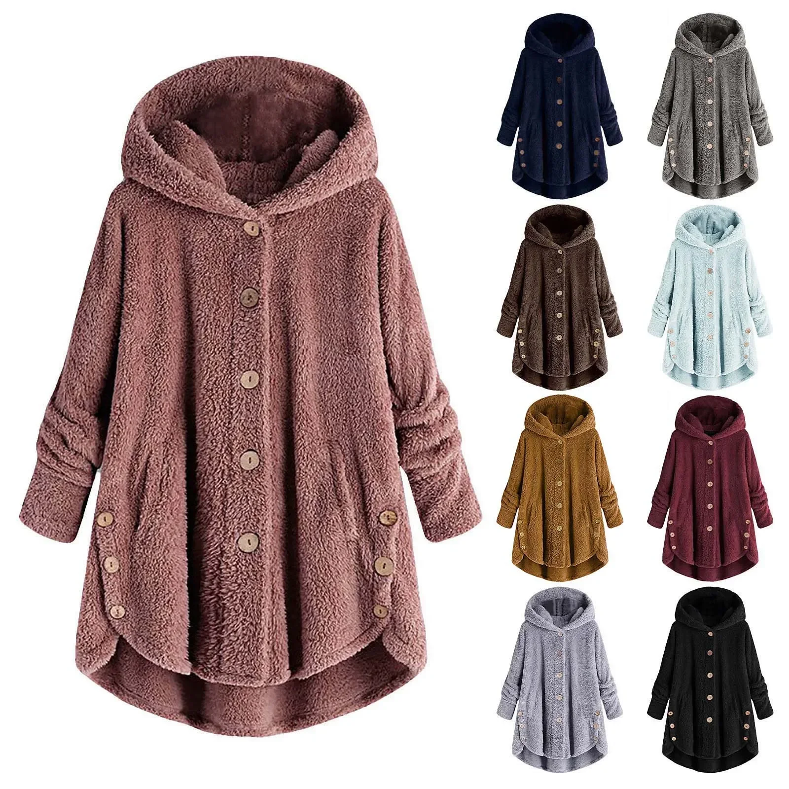 

Autumn Winter Coat Women Warm Teddy Bear Coat Wool Jacket Female Plush Coat Hooded Jacket New Women's Coats Solid Color Jacket