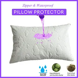 2pcs Waterproof Pillow Cover ZipperPillowcase Hotel Home Sleep Pillow Protector 48x74cm
