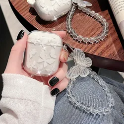 Crystal Butterfly Pendant Bead Bracelet Earphone Case for Apple airpods 1/2 /3 4 For Airpods Pro 2nd Earphone Case With Keychain