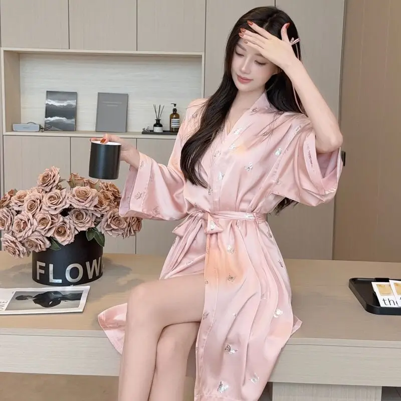 women-ice-silk-sleep-robe-summer-mid-length-thin-sexy-luxury-loungewear-home-bathrobe