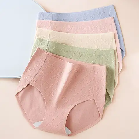 Soft Thin Cotton Panties Seamless Rhombus Stripe High Waist Briefs Solid Color Breathable Women Underwear Lady