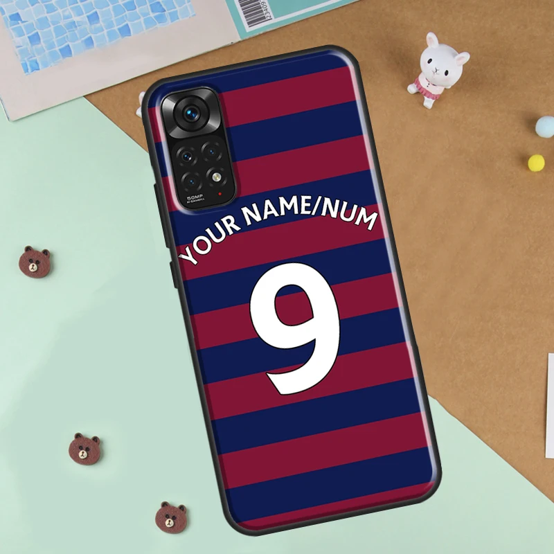 Personalised Football Number Strips Phone Case For Xiaomi Redmi Note 12 8 9 10 11 Pro 8T 9S 10S 11S 12S 10A 9C 10C 12C Cover