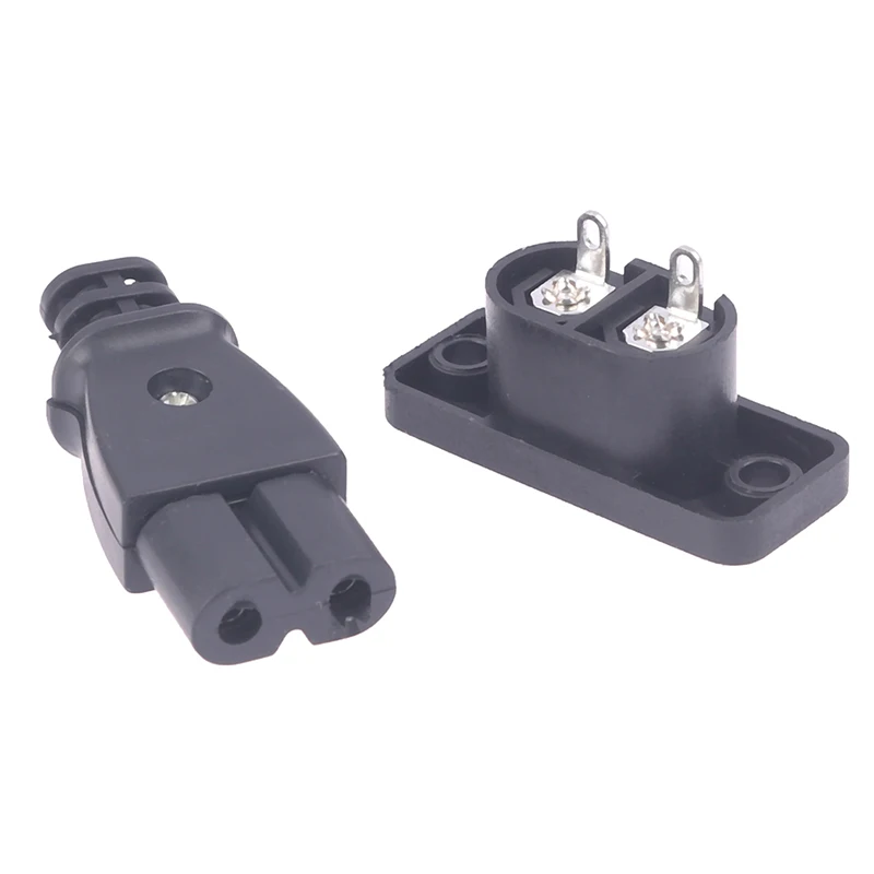 1pc Black Plastic Shell Male Power Socket Female Plug Power Outlet Embedded Electric Connector AC 2.5A 250V 8-Shaped Plug Socket