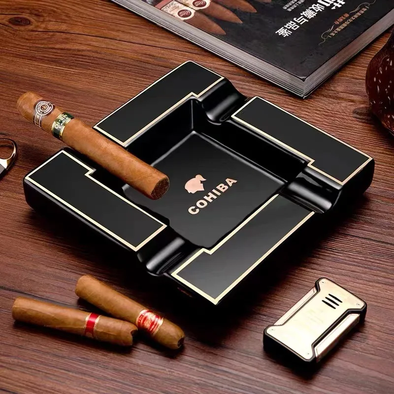 

Large Ceramic Cigar Ashtray with Four Slots, A Luxurious and Creative Design Use on Desks or In Offices As A Smoking Accessory