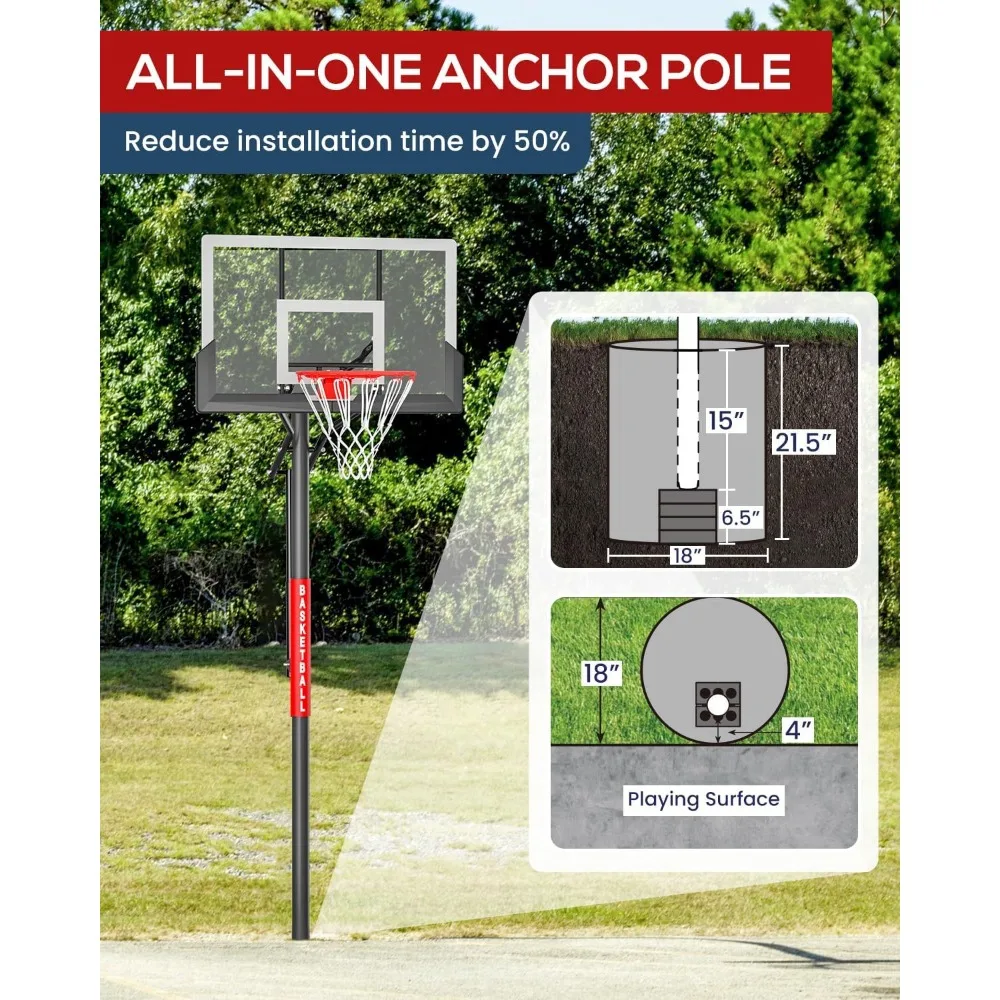Verstellbares 10 Fuß großes Outdoor-Basketballtor mit Kurbel, 45–54 Zoll bruchsicheres Bodensystem für Haltbarkeit und Vielseitigkeit