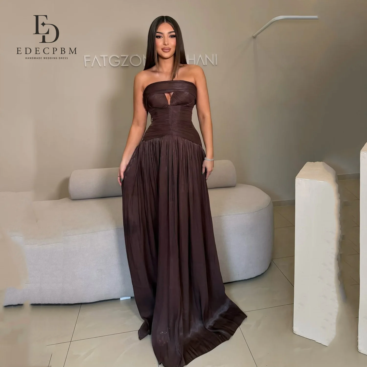 

EDECPBM Brown Luxurious Women's Evening Dresses for Special Occasions Prom Dress فساتين سهرة A-line Elegant Party Dresses 2025