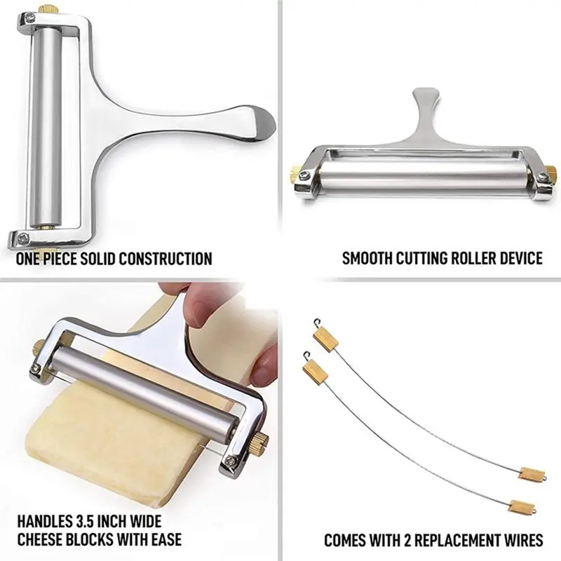 &A11I Heavy Duty Stainless Steel Cheese Slicers Premium Adjustable Thickness Cheese Slicer 2 Extra Wires Included