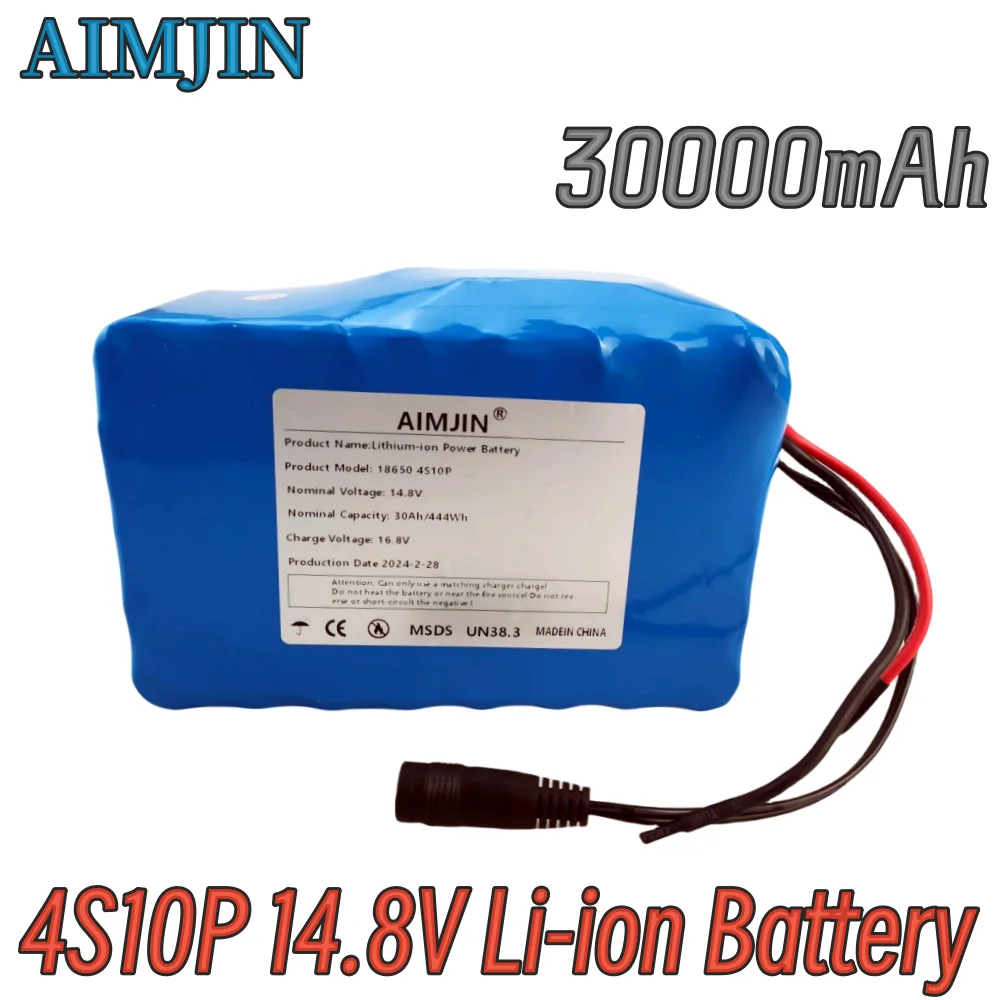 

4S10P 16.8V 30Ah 444Wh 14.4V 14.8V Lithium Battery Pack with 50A BMS for Inverter Smart Robot High-power Equipment Etc