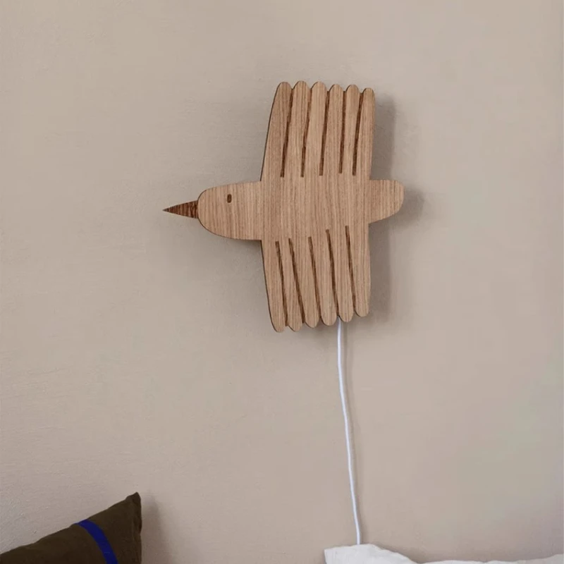 Swedish Designer Fairy Tale Style Wooden Bird LED Wall Lights Modern Romantic Children's Room Decoration Bedroom Study LED Light