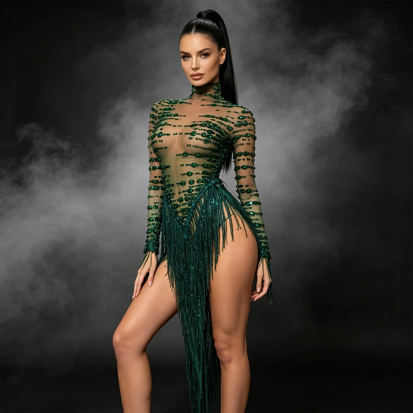luxury-green-printed-icrystal-fringe-dance-dress-stage-performance-outfit-woman-pole-team-sleeveless-party-nightclub-drag-queen