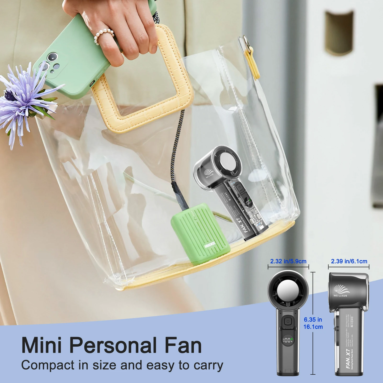 السفر في الهواء الطلق أشباه الموصلات ضغط الجليد عالية السرعة التبريد مروحة صغيرة 5000mHA USBRecharge المحمولة 100 سرعات الرياح شاشة LED