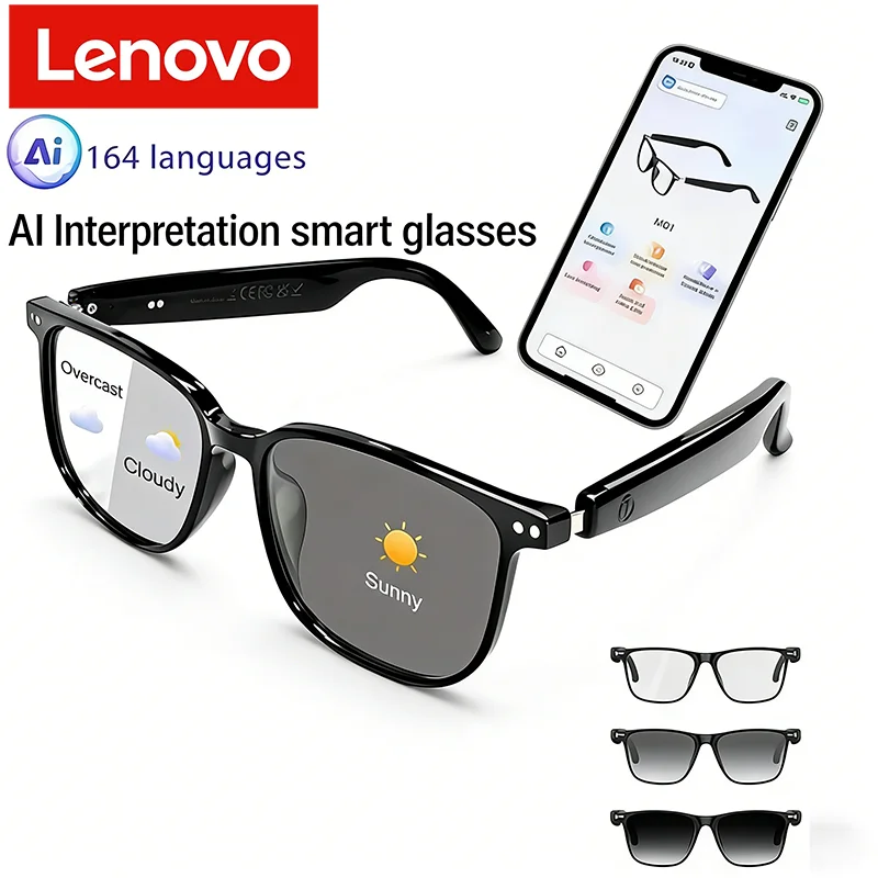

Умные очки Lenovo AI Translation с функцией Bluetooth-звонков, музыкальные наушники, защитные линзы от УФ-излучения, солнцезащитные очки для активного отдыха для женщин и мужчин